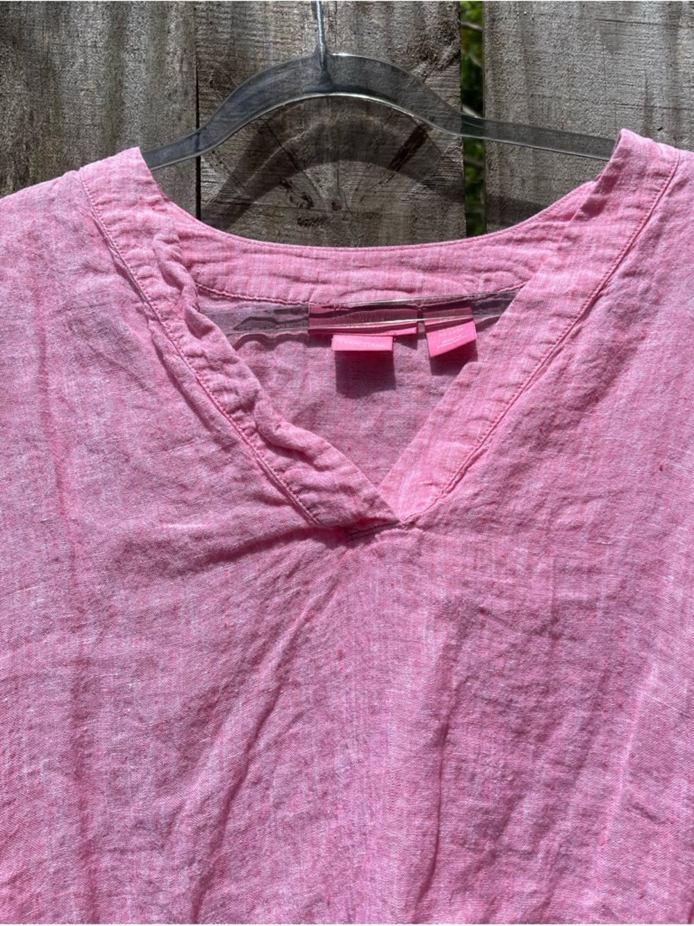 Isaac Mizrahi Linen Soft Pink V-Neck Linen Tunic Size 2X - Picture 2 of 8